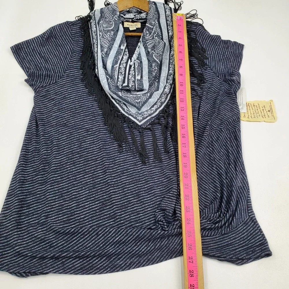 NWT OneWorld Scarf Neck Knit Top Womens 1X Gray Black‎ Paisley Short Sleeve - Picture 15 of 15